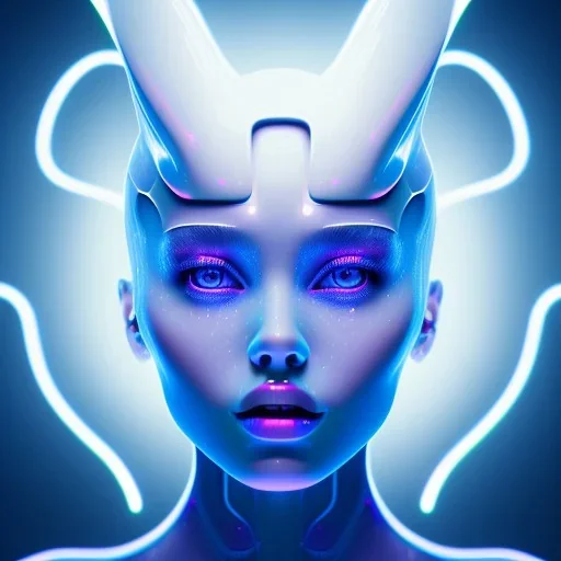 A beautiful portrait of a rabitt white neon color scheme, high key lighting, volumetric light high details psychedelic background