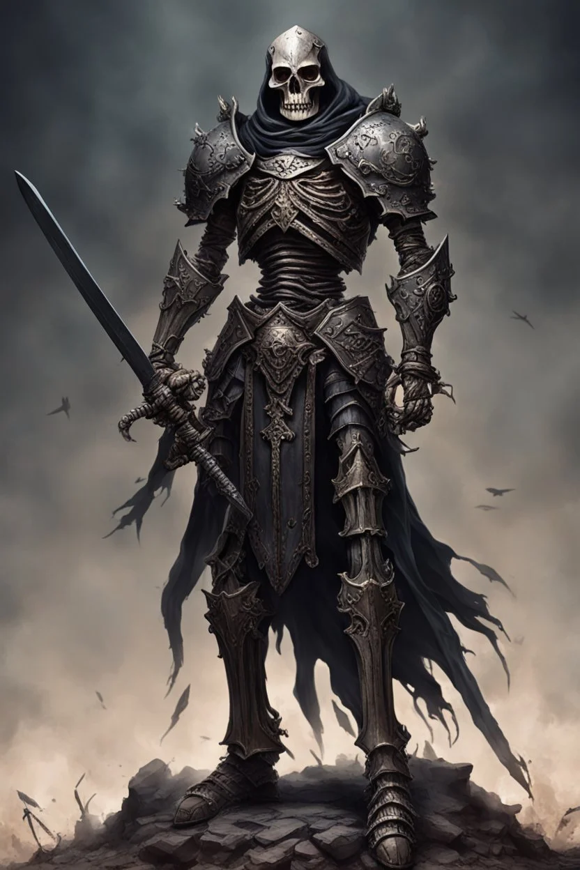 dark age armored skeleton knight with sword , death incarnate