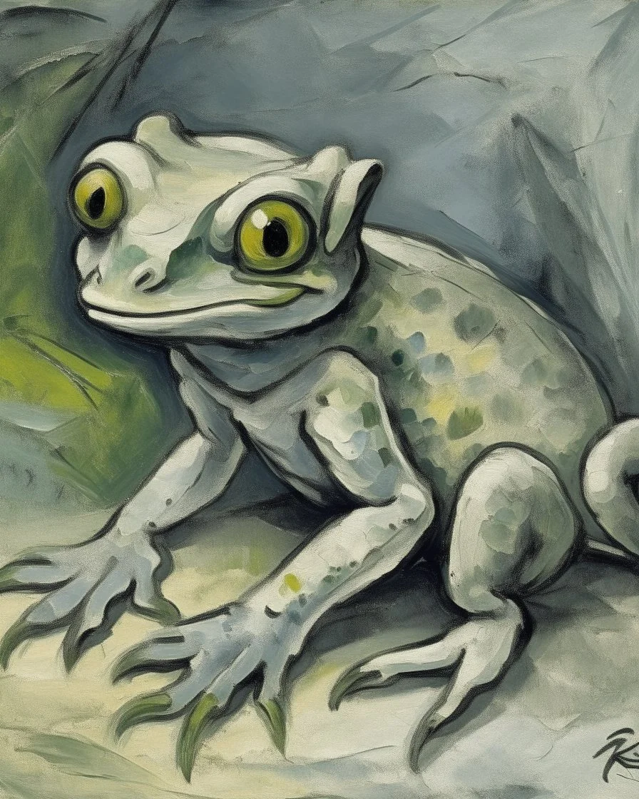 A gray poison elemental gecko painted by Paul Cezanne