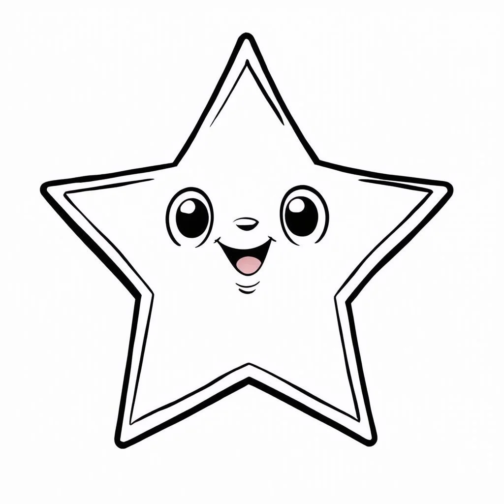 A black and white cute drawing of a Christmas star. Only outline, white background,for kids. The illustration should be in [SUPER SIMPLE], black and white, bold line art with a clear, mostly empty background. [INCLUDES ONLY OUTLINES WITH NO FILLED IN BLACK AREAS], ensuring no shading, no complex images, and making it very easy to color in between the lines.