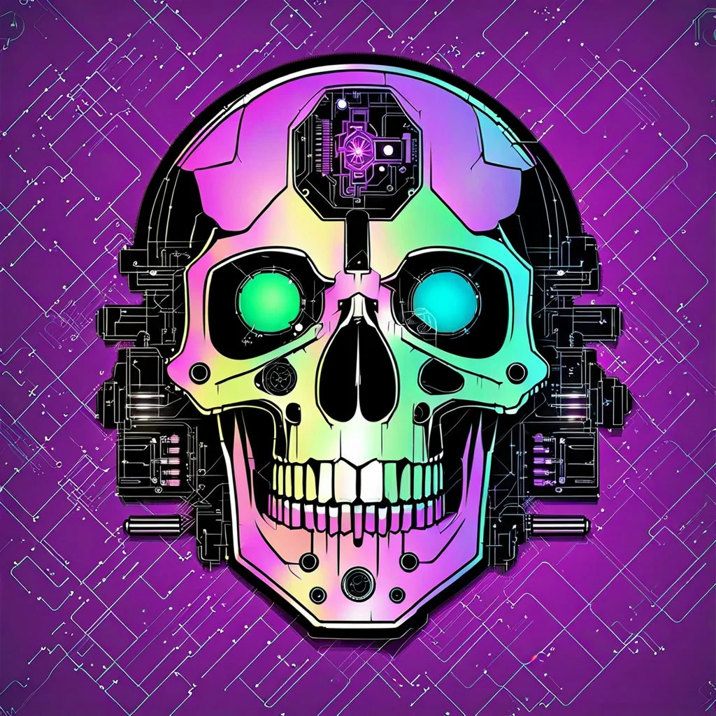 FLAT VECTOR LAYERED IMAGE OF CYBERNETIC SKULL PARTS IN A SCHEMATIC, BLACK AND WHITE, AUTOCAD, FINE LINE BLUEPRINT,