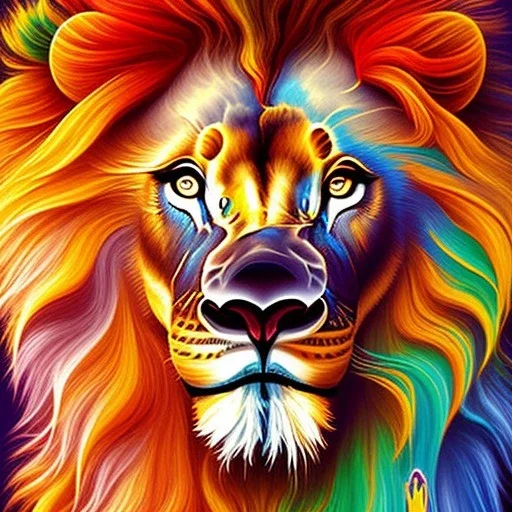 Lion portrait, bright colors, splash paint, centered, detail, 8k resolution