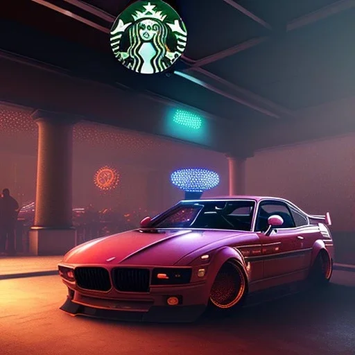 Mystery starbucks, Ambiance dramatique, dramatic lighting, volumetric lighting, concert background, hyperrealisme, 8k, high quality, lot of details, fit within portrait