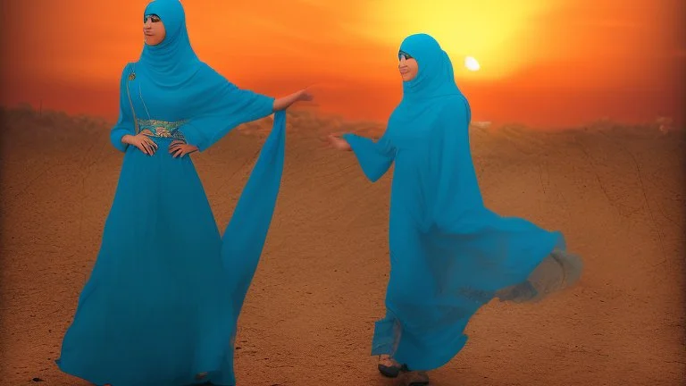 A Palestinian girls have wings wearing an palestinian dress in gaza during sunset in winter.