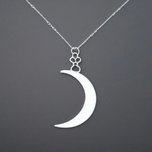 Clear polyester necklace with a silver pendant in the shape of a crescent moon