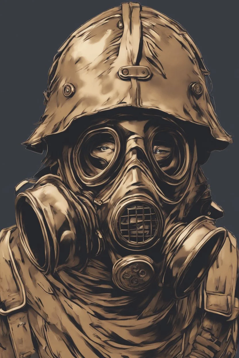 A portrait of a warrior, a bronze metal gas mask, an anime