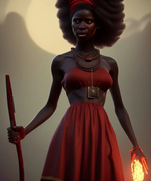 Negra Francisca, beautiful, African slave, simple red fabric dress, long black hair, red headband, head and shoulders portrait, 8k resolution concept art portrait by Greg Rutkowski, Unreal Engine 5 volumetric lighting