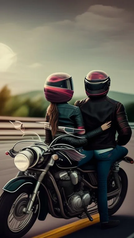 A couple in motorcycle