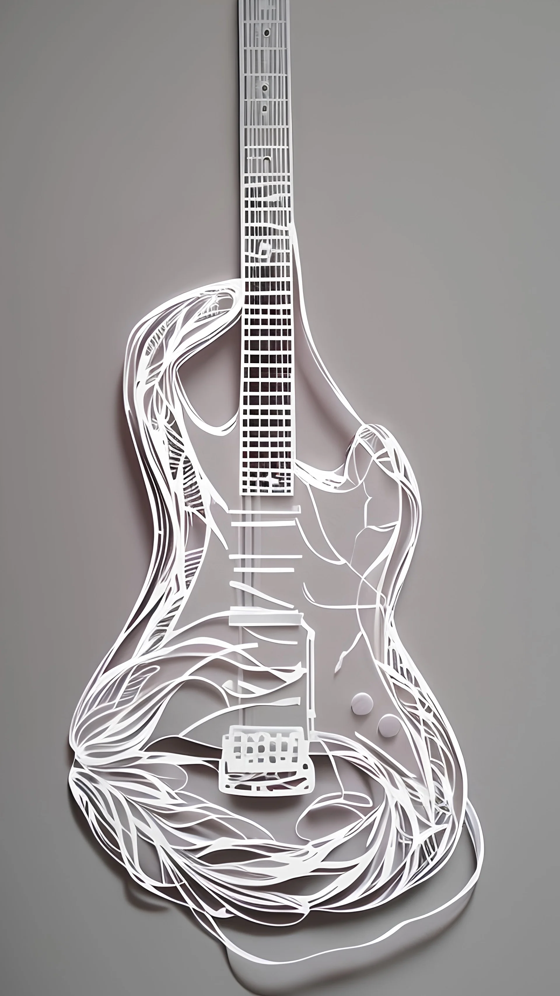 electric guitar, paper cut art work, kirigami