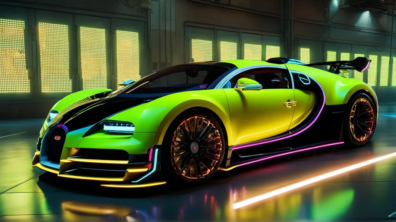 Bugatti Veyron Mansory Cyberpunk 2077 neon Style, Super Detailed, desktop wallpaper, 4K rear view, center
