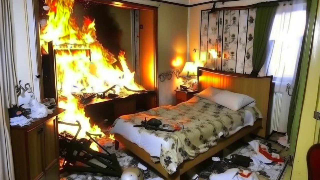 Russian lunatic tears hotel room apart then starts it on fire while roomate defecates on the bed