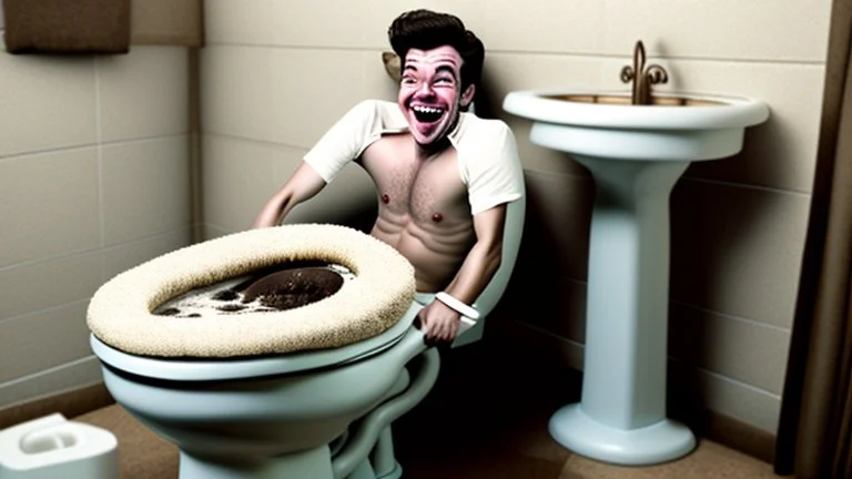 toilet overflowing with feces while jimmy sits on it laughing