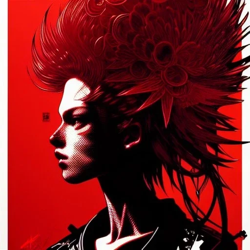 beautiful punk girl, hyper detailed, intricately detailed, illustration by <kilian eng> <Yoji Shinkawa>, darkred tones,