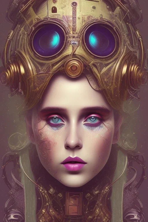 Abstract steampunk, purple tones,Danish singer MØ face,