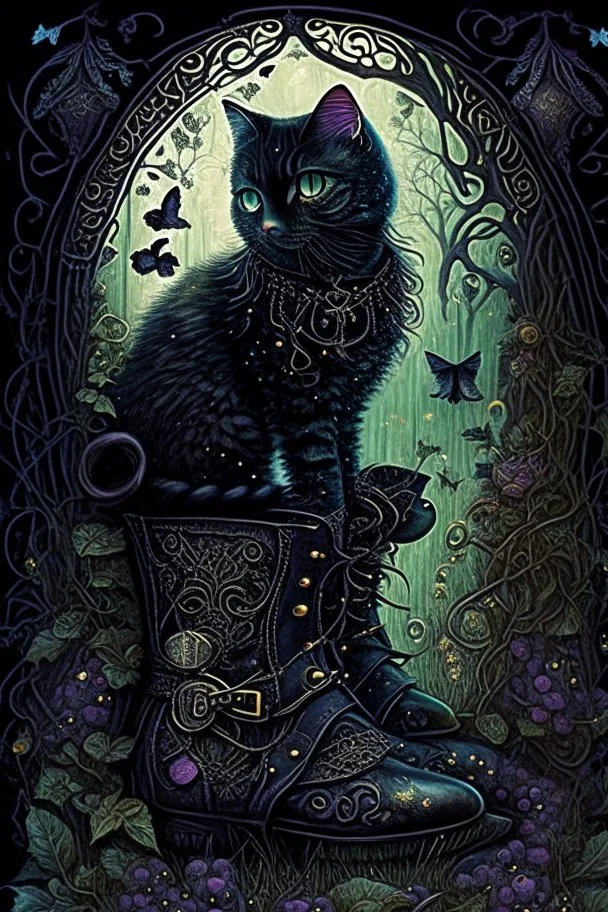 dark fantasy, intricate cover, a whimsical fairytale, Puss in Boots