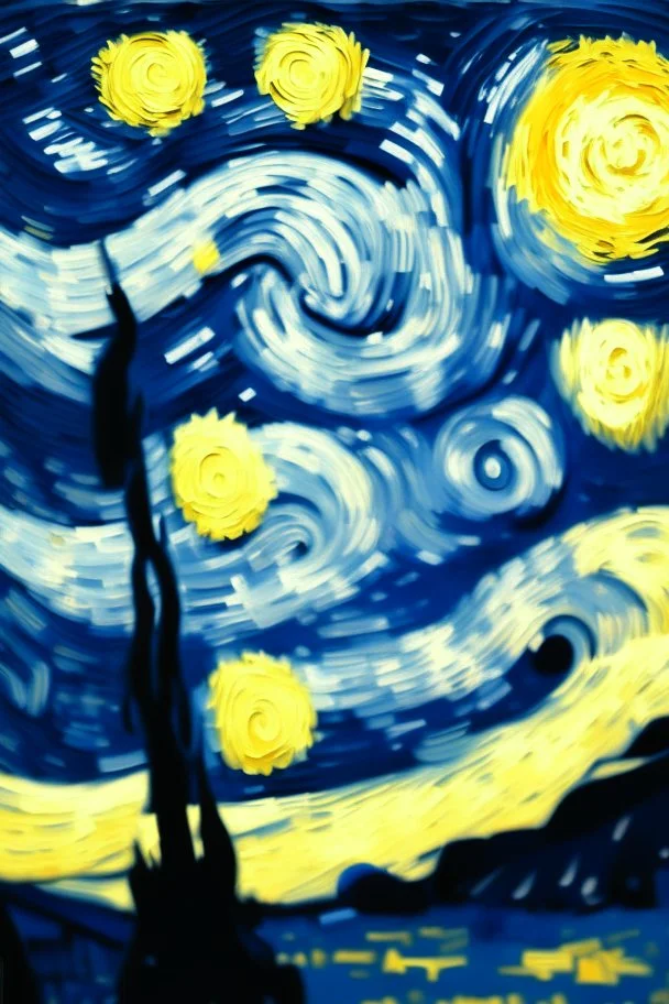 Starry night, Van Gogh, oil painting, blue, yellow, drawing