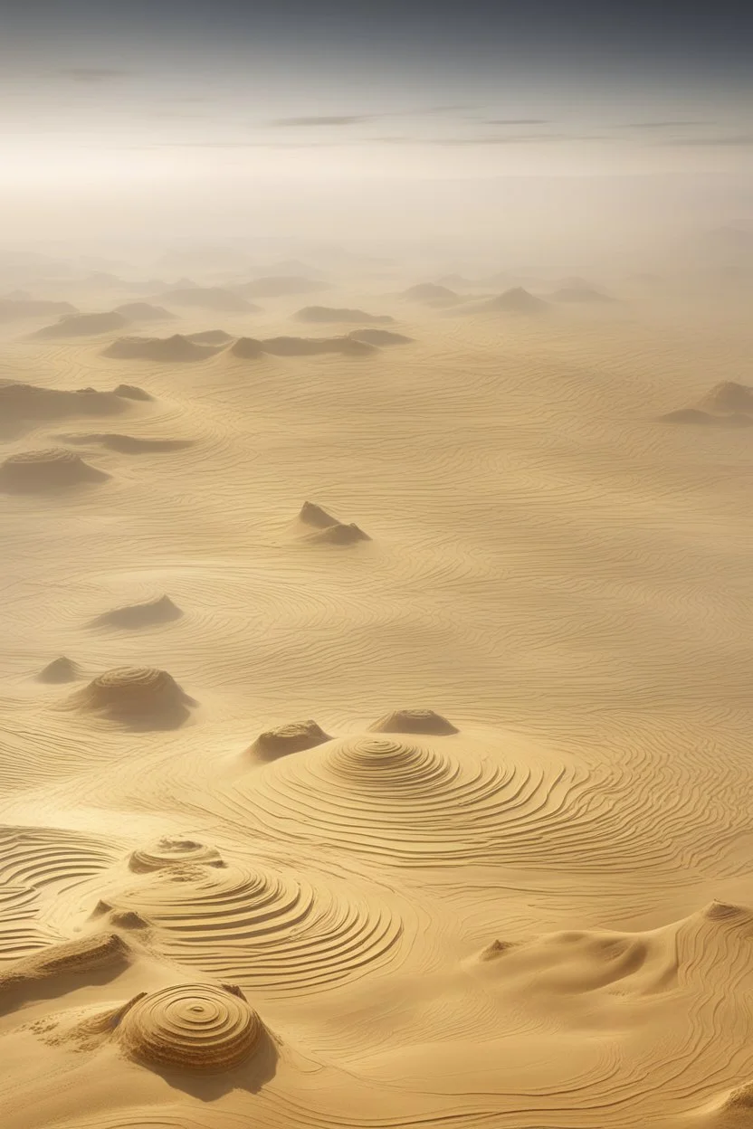 [Tilt-Shift Photography] The delicate lens hovered mere microns above the blurred landscape, bringing towering vistas into soft-focused view. all around, sandy traces stretched to the misty horizons, curving between colossal cylinders and oblong plates. Golden rods supported a monolithic processor looming overhead, an immense maze of etched symbols and channels just visible within its base. Cabled bundles emerged skyward like vast trunks, their tips dissolving into the hazy heights. Before us, f