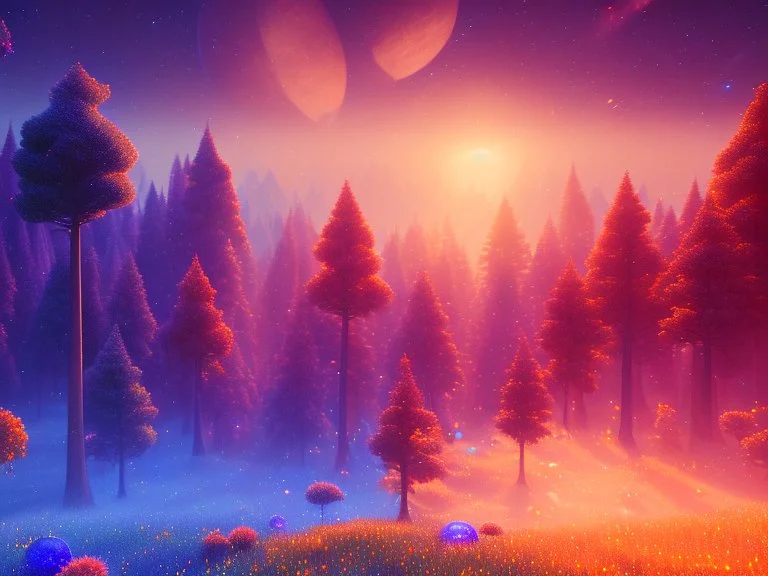 orange and blue crystal cosmic and galactic ambiance hill sky sunny trees , full of details, smooth, bright sunshine，soft light atmosphere, light effect，vaporwave colorful, concept art, smooth, extremely sharp detail, finely tuned detail, ultra high definition, 8 k, unreal engine 5, ultra sharp focus