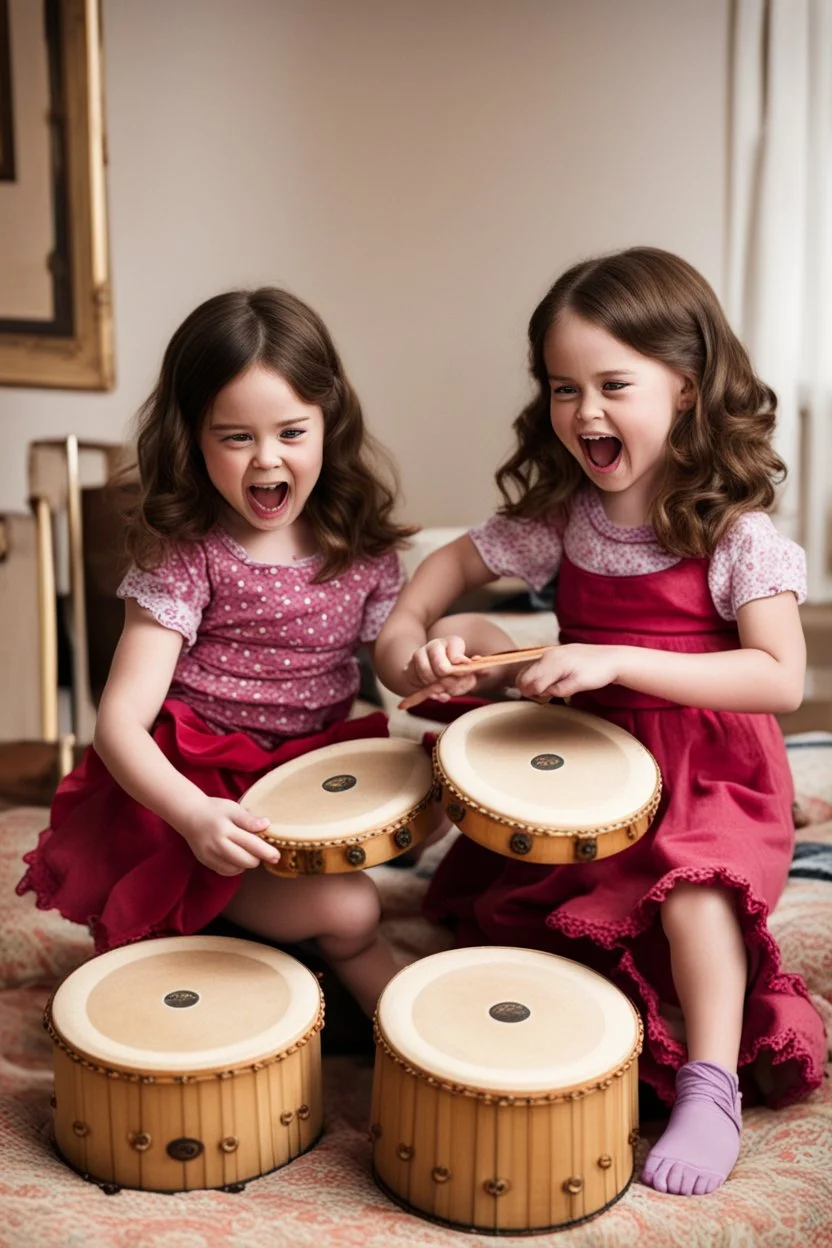 Scarlett and Violet playing the bongos together