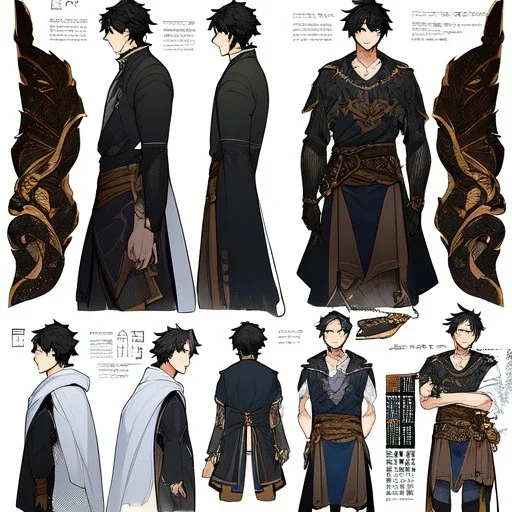 Character sheet, male, black hair, poor, cloth and leather clothes