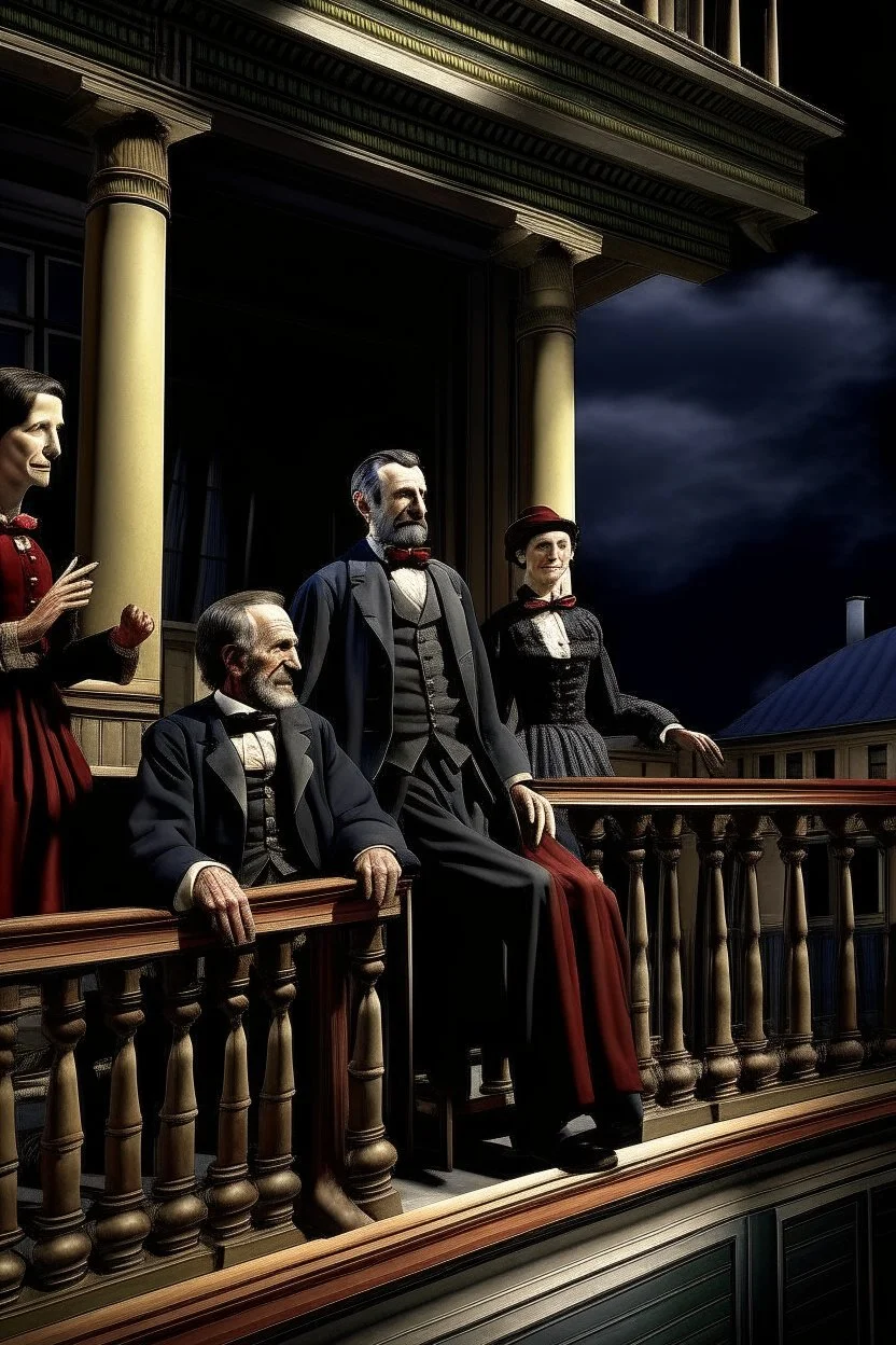 llustrate the presidential box on the balcony level, portraying Abraham Lincoln, his wife, and their guests as they enjoy the play. Highlight the vulnerability of Lincoln without proper security, setting the stage for the impending tragedy