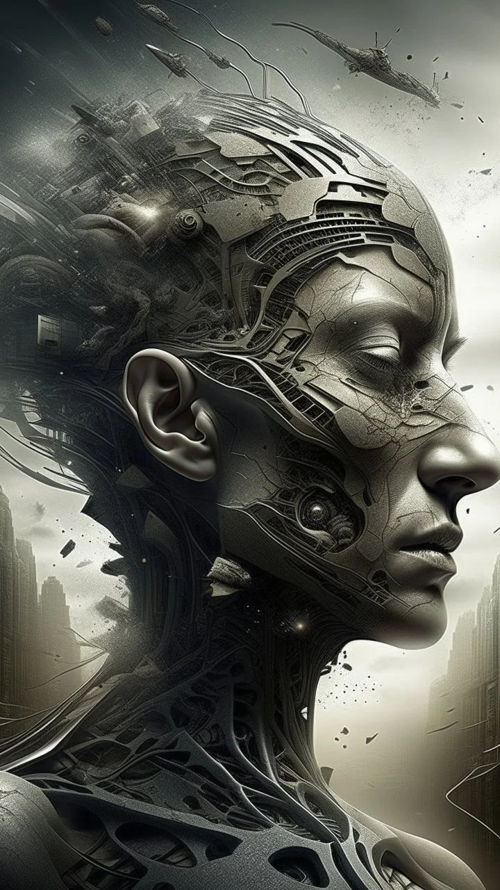 /image, randomised, depicting illusion, the Impossible, nonsense, the immaterial, intangible, and futuristic. Be wildly random in producing totally new ideas and images. Show me the deep scars inflicted on my soul and mind. Epic, cinematic.
