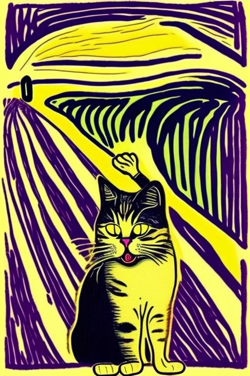 Funny cat. The scream Edvard Munch. Painting style of Edvard Munch