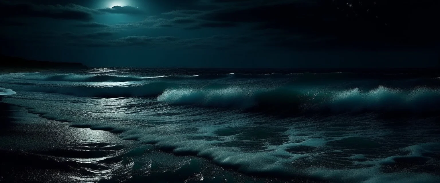 romantic ocean view, dark night