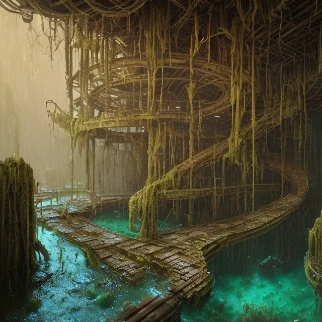 abondoned mine shaft with long metal staircase into murky brackish water, endless mine shaft, flooded, 8k resolution, 3D octane render, intricate, sharp, crisp, ultraHD, digital art, detailed matte, volumetric lighting George Grie, Anne Dittman, Anne Stokes, Lisa Parker, Selina French, brian froud, howard lyon,