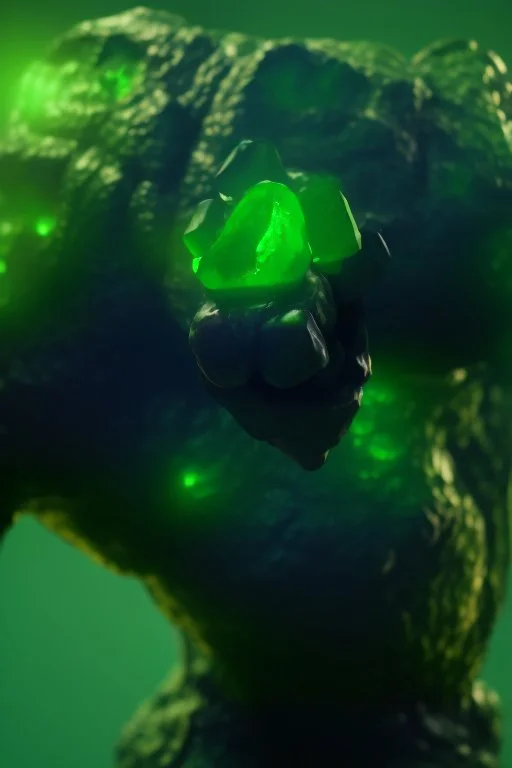 mutated green stone golem with a red tumor corrupted