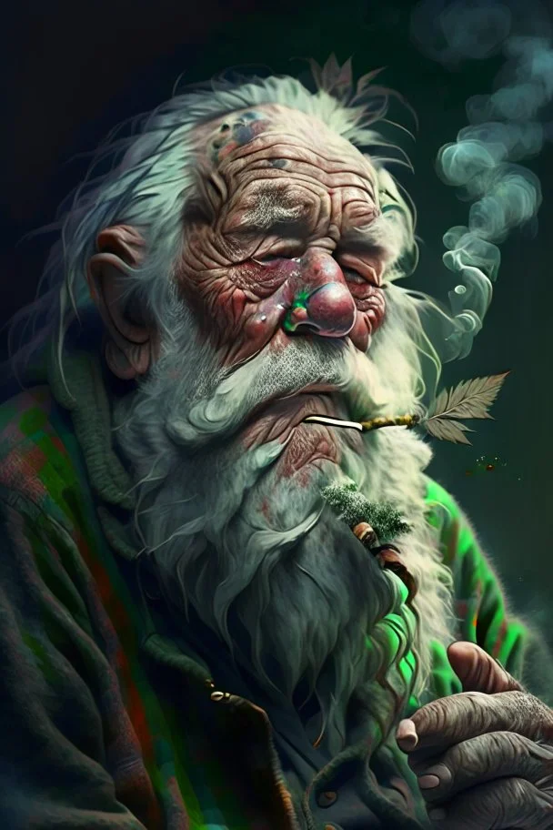 Grizzly old man smoking weed, super high definition