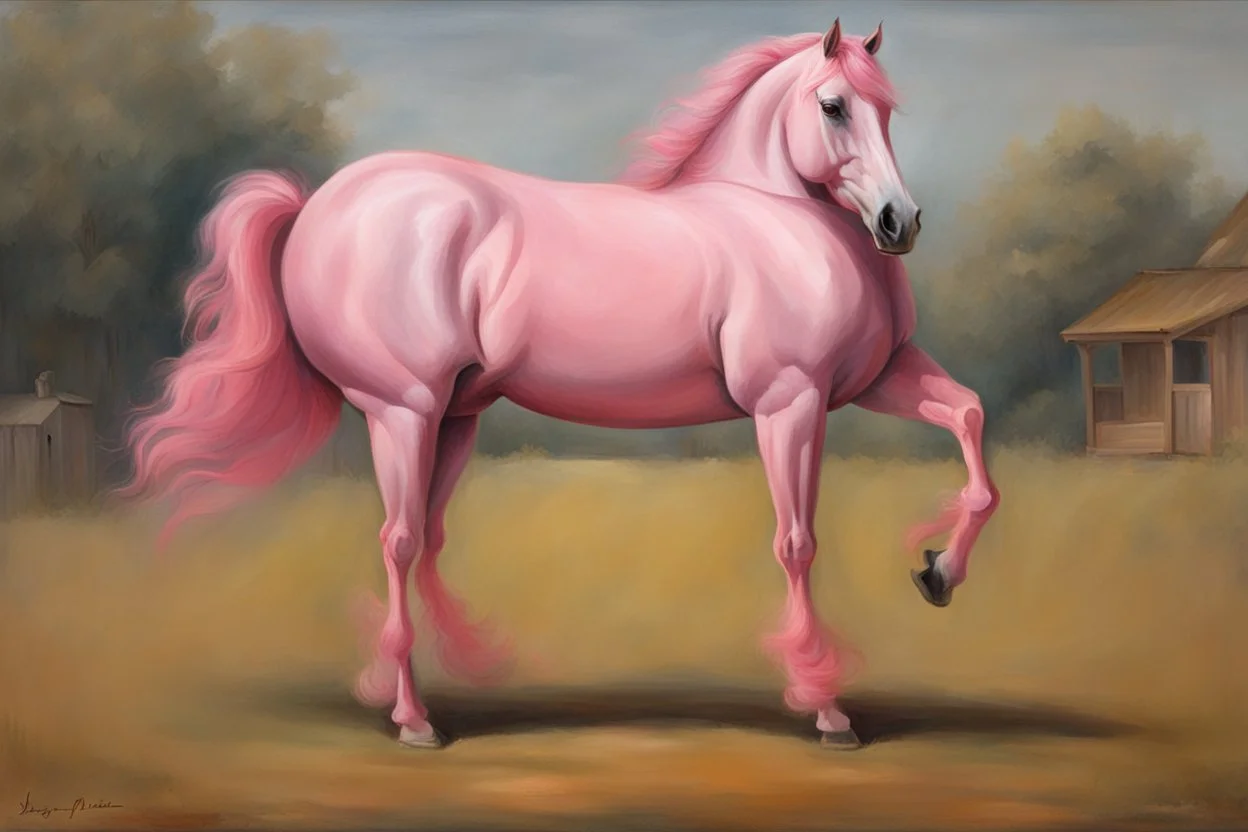 a pink horse like a 19th painting