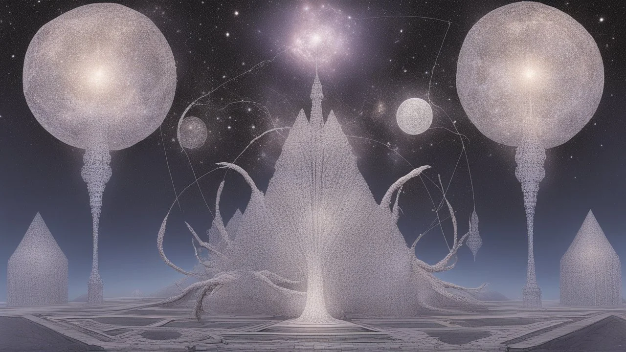 It is a paradox of delicate fantasy and formidable technology, its silhouette pulsing with extraordinary power yet draped with cosmic elegance. Capture this enigma, this tamer of untamed galaxies, through the prism of Matthews' fantastical style."