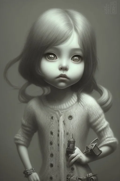 cute girl and litlle monster,Style John Kenn Mortensen,