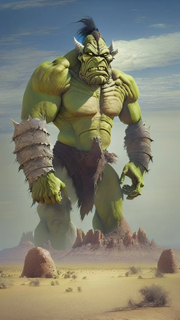 colossal orc, desert in the background