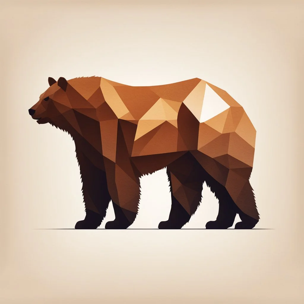 silhouette of a brown bear, letterpress style 2d lowpoly lookalike, minimalistic high contrast pencil art