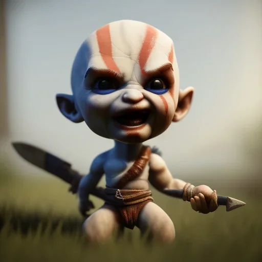 Cute baby video game god of war krotos, axe, mytology, 8k resulation unreal engine 5