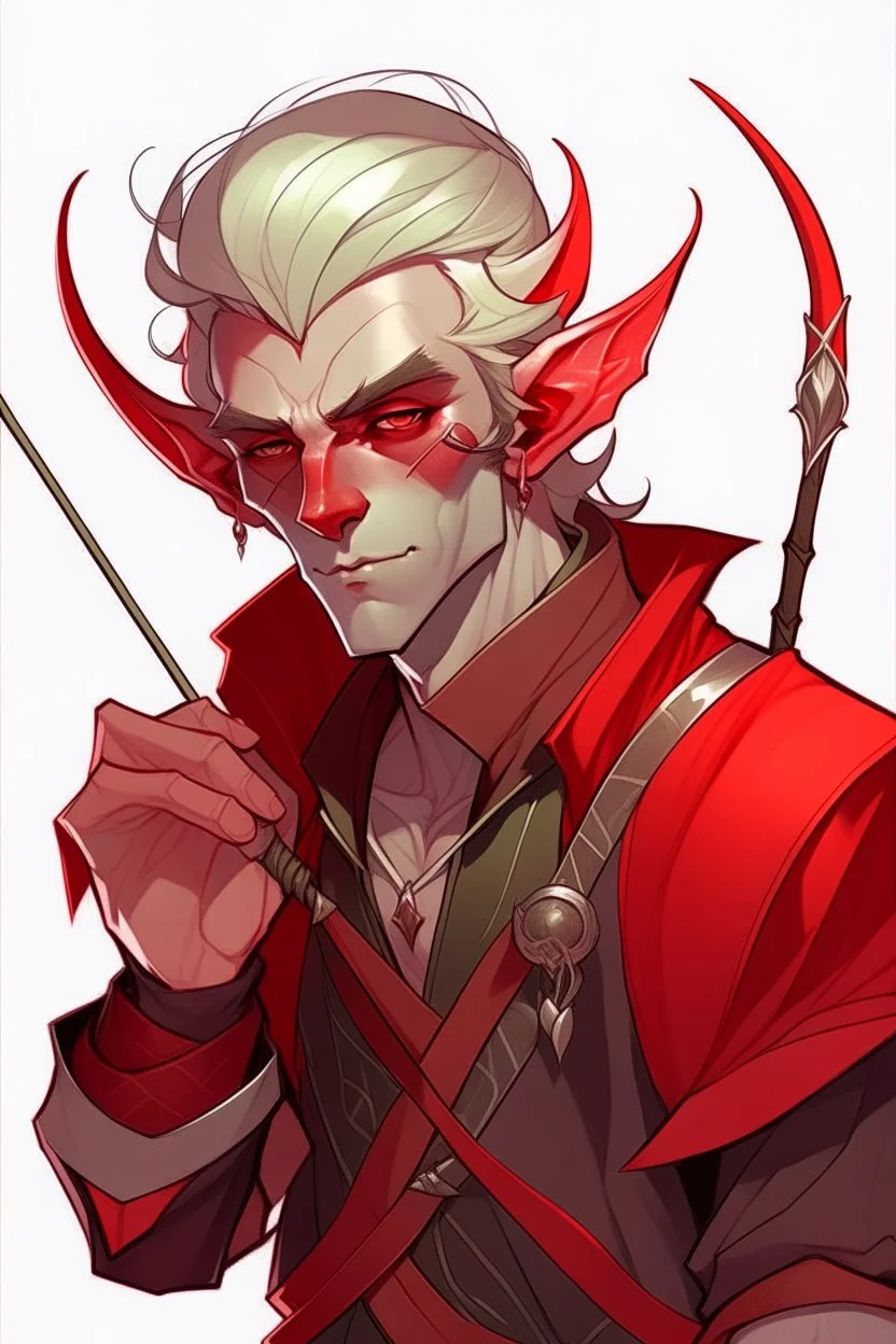 rogue male red tiefling white hair white eyes dnd