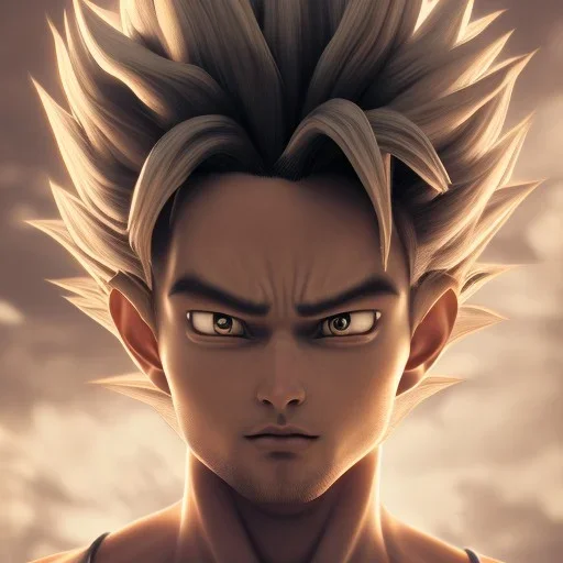 Son-goku close up, face, extreme details, realistic, unreal engine, 4k