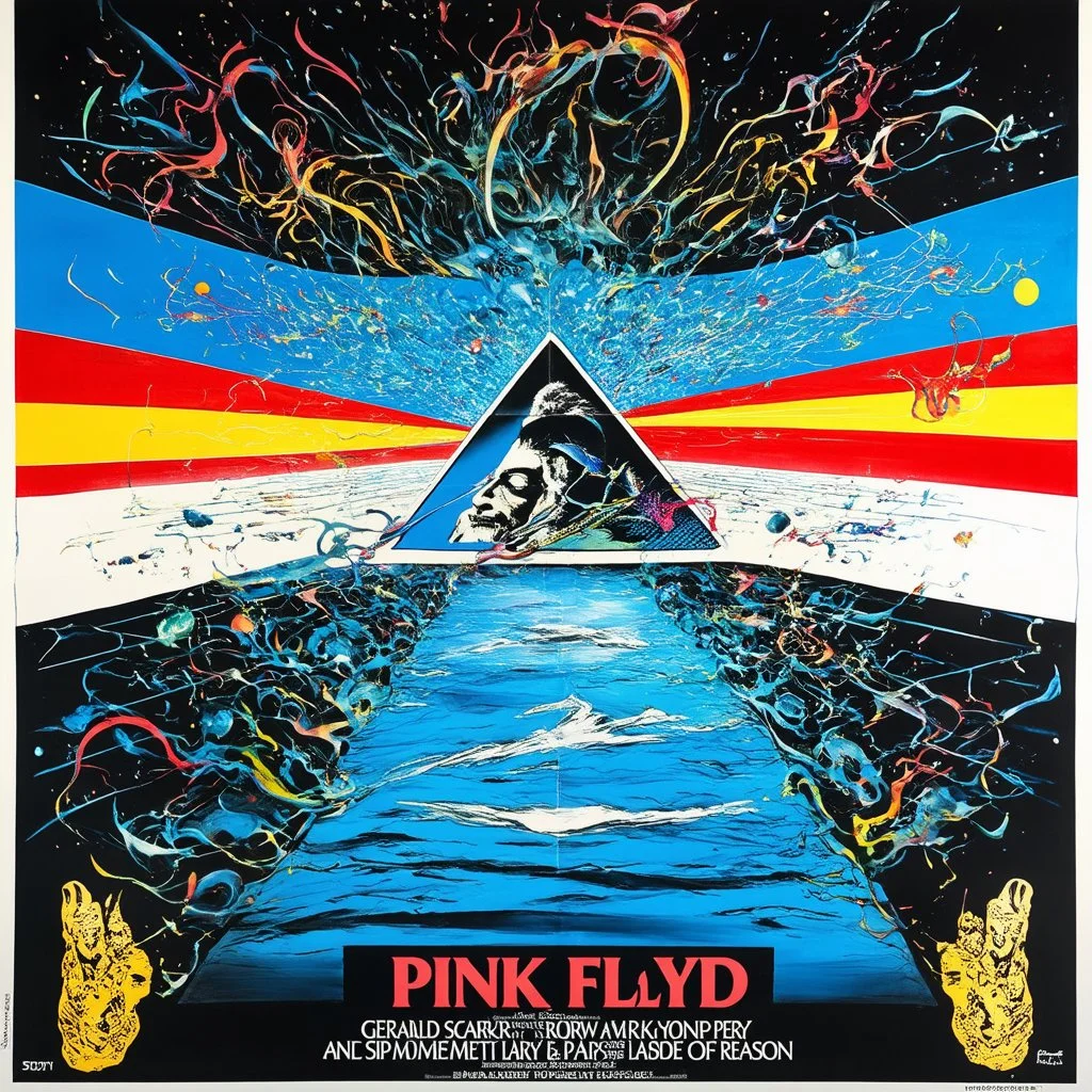 Bonkers Zero Sorrow, One Slip Momentary Lapse of Reason, Pink Floyd movie poster, by Gerald Scarfe and Grayson Perry, unbalanced composition, acid wash mind-bending illustration; asymmetric, dark shines spectrum spectre, surreal, fantastical, complex contrast, dynamic, profound