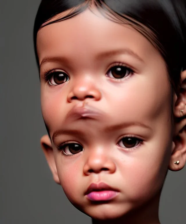 Rihanna toddler, full body, soft skin, dramatic lighting, hyper realistic