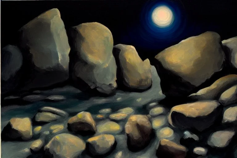 Rocks, night, 2000's sci-fi movies influence, otto pippel impressionism painting