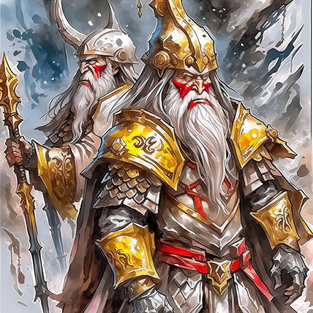 dwarf, dark armour, hell, watercolour, artistic, illustration, rugged hair