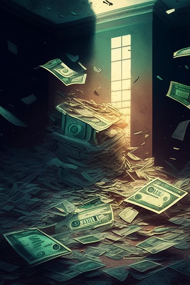 Money everywhere, ruined life illustration