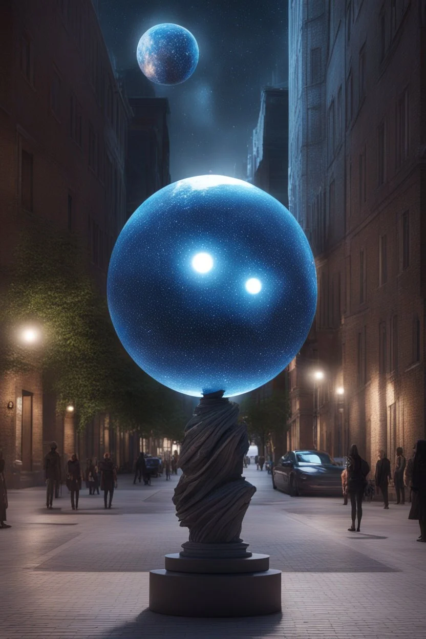 статуя на улице, Шар как планета/звезда: Превратим шар в визуализацию планеты, звезды или небесного тела. С помощью проекции, освещения и текстур можно создать ощущение реального космического объекта.