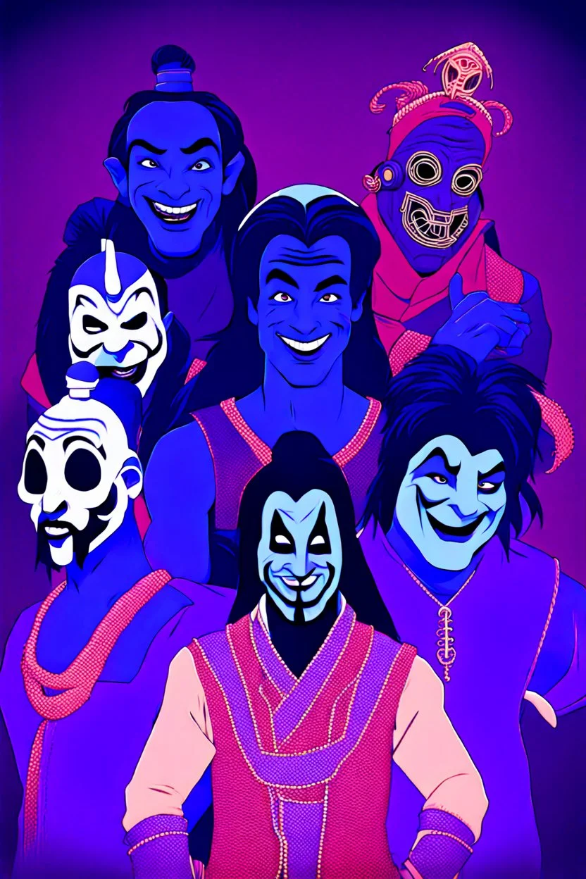 The cast of aladdin dressed as members of Slipknot