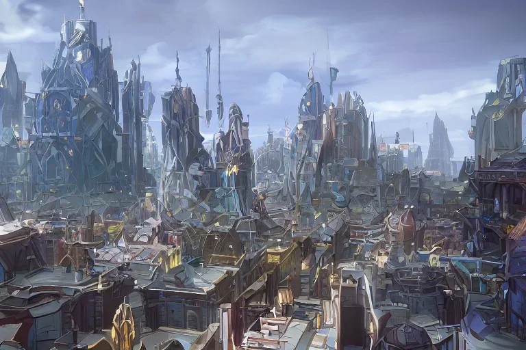 City crystalline towers magic airship fantasy