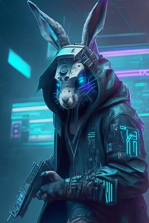 cyber punk hacker rabbit watch dogs style humanoid