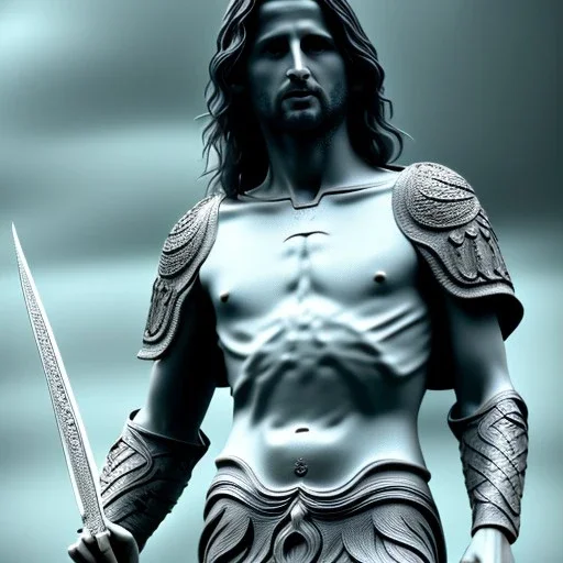 White Sculpture aragorn, full body, Rome sculpture style, full body, fresco background, hyper realistic, 8k,