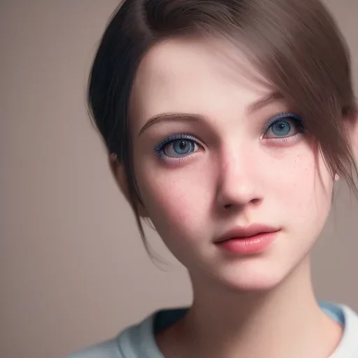 potrait girl look beautiful, eyes like ocean blue, short hair, smile, 8k, rtx, eyebrows like serious, facing left, real, cute, shy expression, hyper realistis